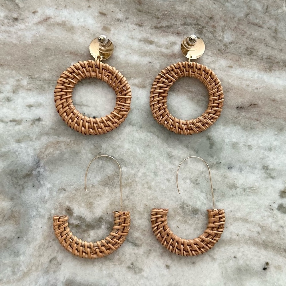Set of 2 Rattan Woven Earrings - Spring / Summer / Beach / Vacation - Picture 5 of 7